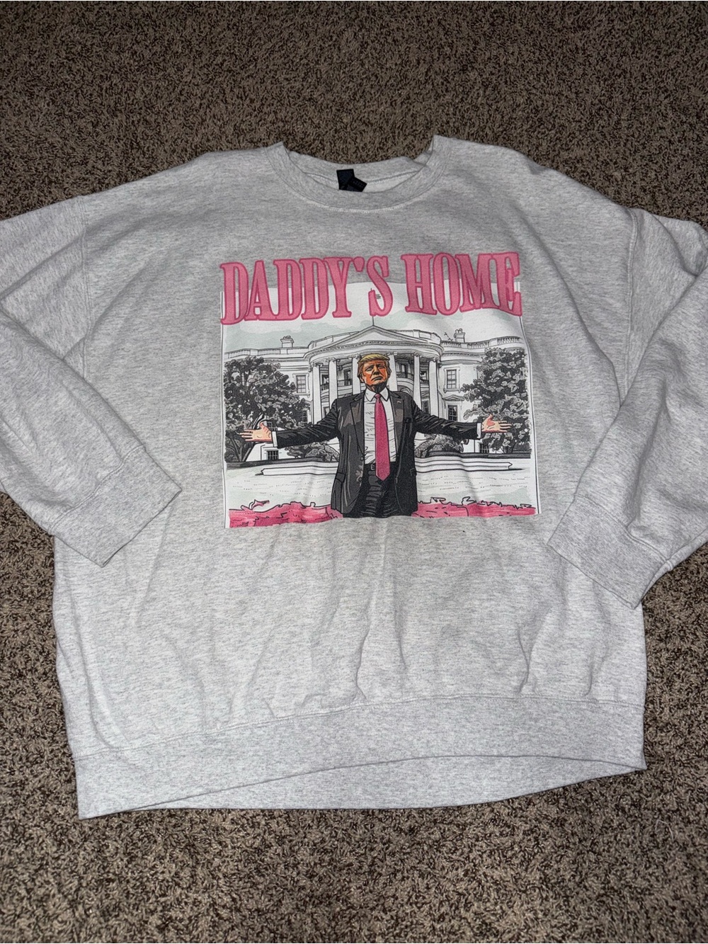 TRUMP Gildan Gray Crewneck Sweatshirt with Pink Graphic